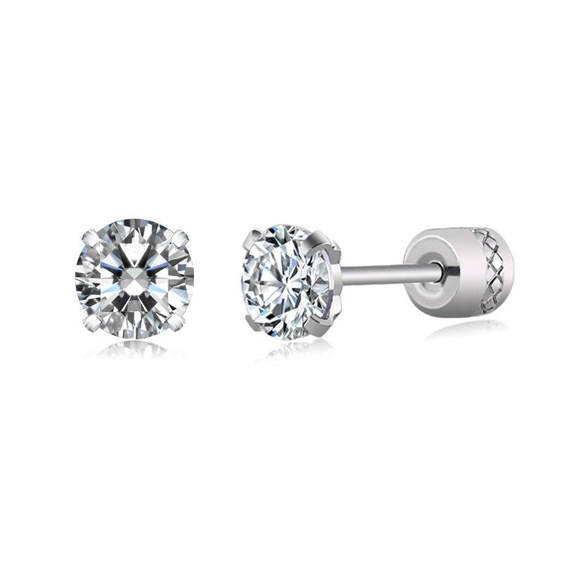 Steel Cubic Zirconia Crystal Stone Round Small Stud Earring for Women Wedding Unusual helix screw earrings Man Jewelry female