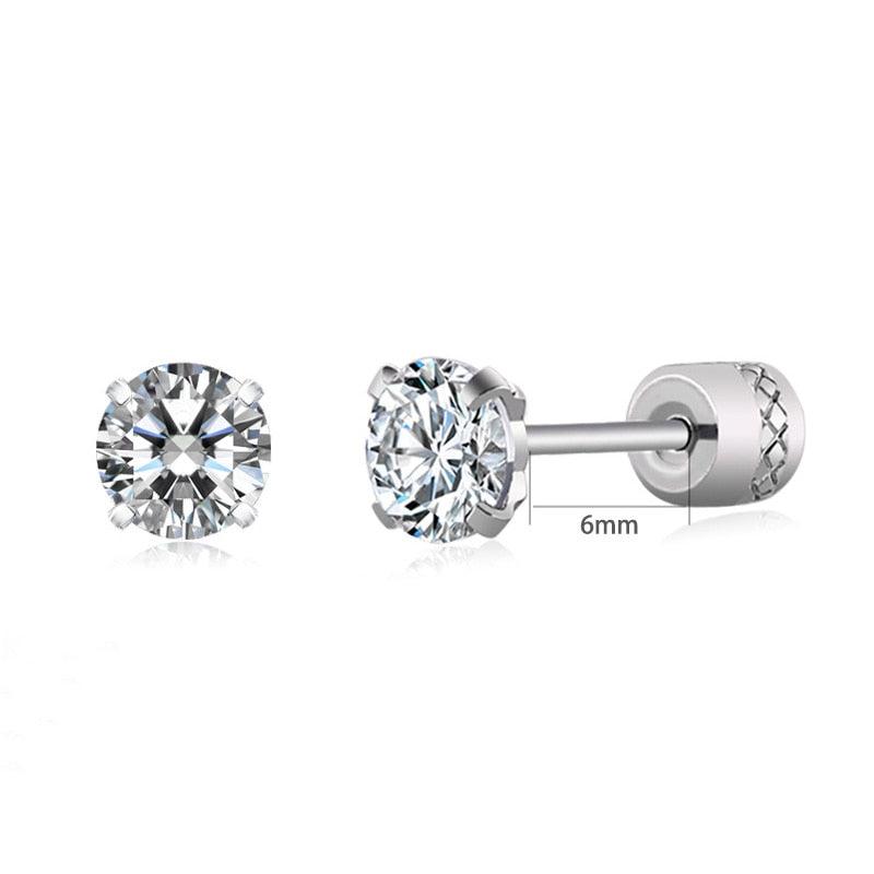 Steel Cubic Zirconia Crystal Stone Round Small Stud Earring for Women Wedding Unusual helix screw earrings Man Jewelry female