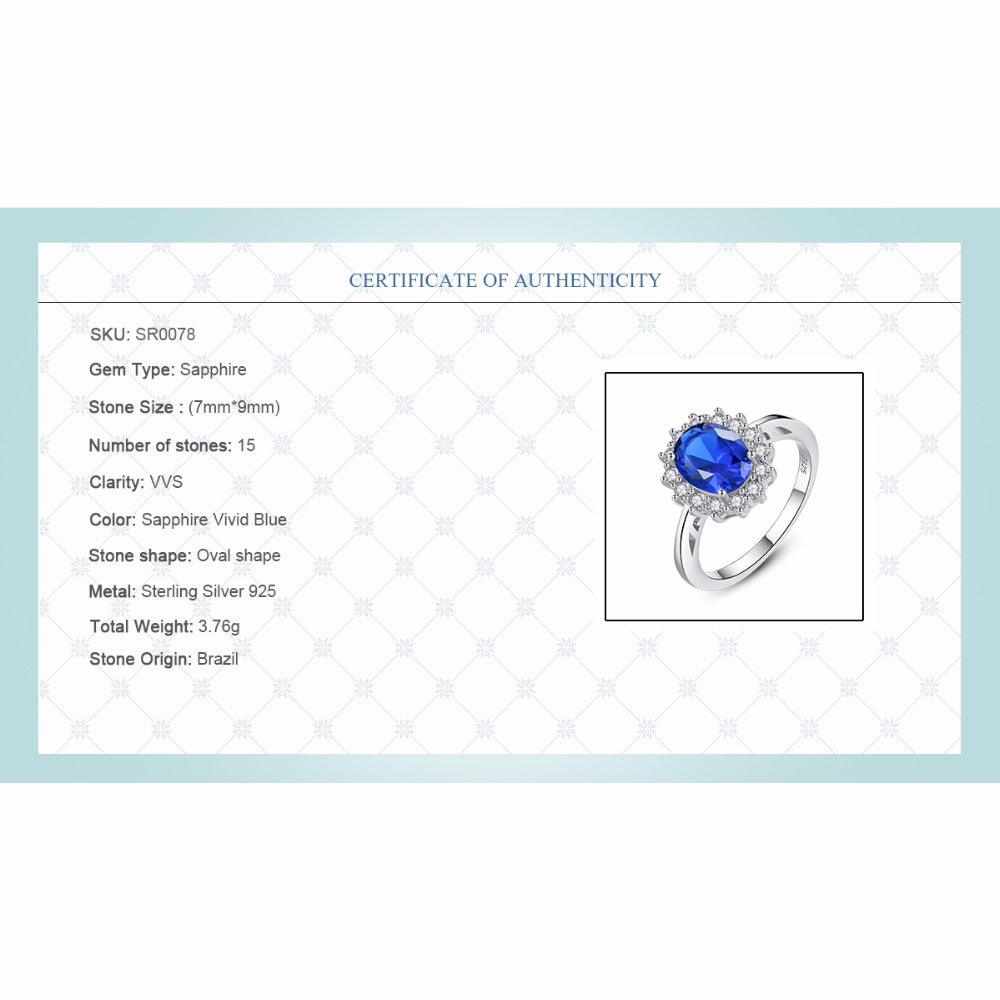 Princess Diana William Kate Gemstone Rings Sapphire Blue Wedding Engagement 925 Sterling Silver Finger Ring for Women