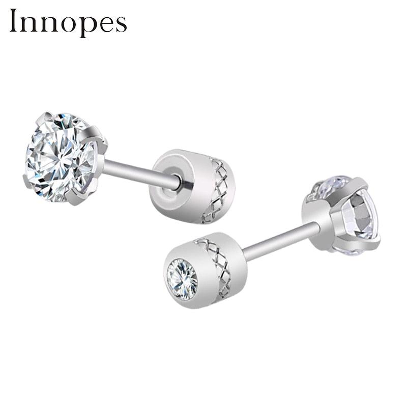 Steel Cubic Zirconia Crystal Stone Round Small Stud Earring for Women Wedding Unusual helix screw earrings Man Jewelry female