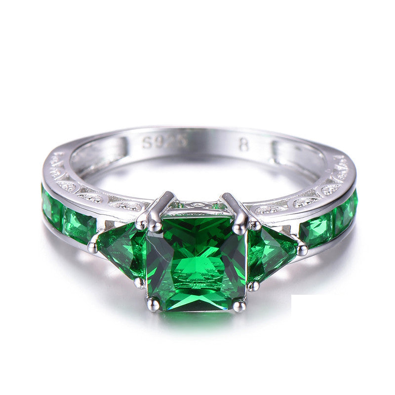 Square Green Stone May Birthstone Ring