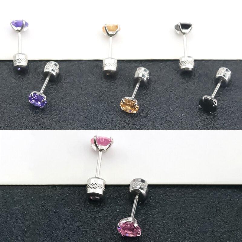 Steel Cubic Zirconia Crystal Stone Round Small Stud Earring for Women Wedding Unusual helix screw earrings Man Jewelry female