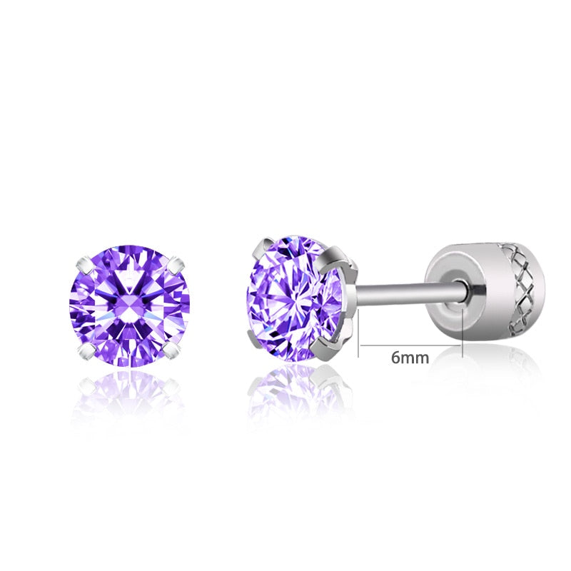 Steel Cubic Zirconia Crystal Stone Round Small Stud Earring for Women Wedding Unusual helix screw earrings Man Jewelry female