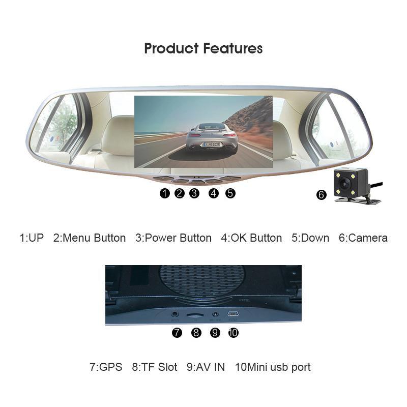 ANLUD Dash Camera 5.0 Dual Lens Dashcam GPS 1080P Car DVR Rear View Mirror Monitor Video Recorder DVR 3IN1 Car-detector