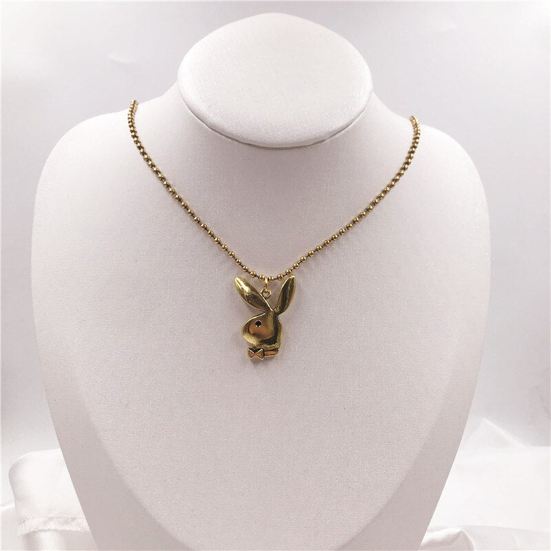 2020 new Women Fashion Cute Long Ear Bunny Pendant Necklaces Charm Playboy Necklace Party Jewelry Collier Femme