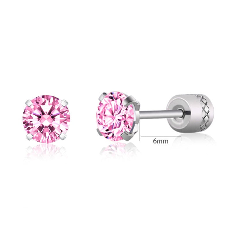 Steel Cubic Zirconia Crystal Stone Round Small Stud Earring for Women Wedding Unusual helix screw earrings Man Jewelry female