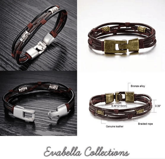 Gemini Twin Bracelets in Genuine Leather and Antique Metal Finish