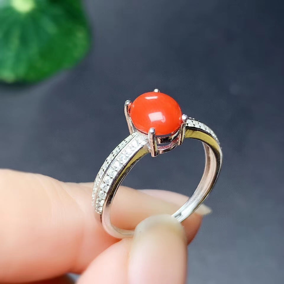 CoLife Jewelry 100% Natural Red Coral Silver for Daily Wear Natural 6*8mm Red Coral Ring Fashion Gemstone Ring