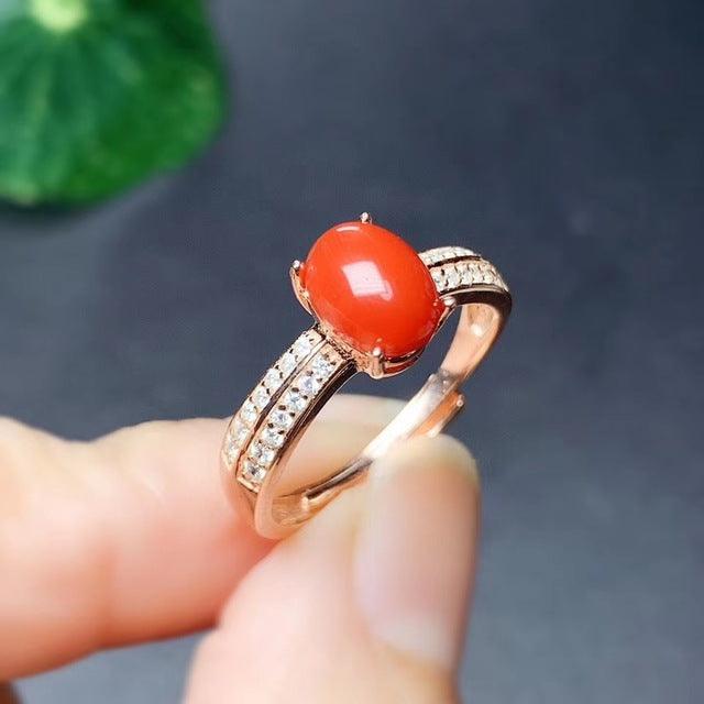 CoLife Jewelry 100% Natural Red Coral Silver for Daily Wear Natural 6*8mm Red Coral Ring Fashion Gemstone Ring