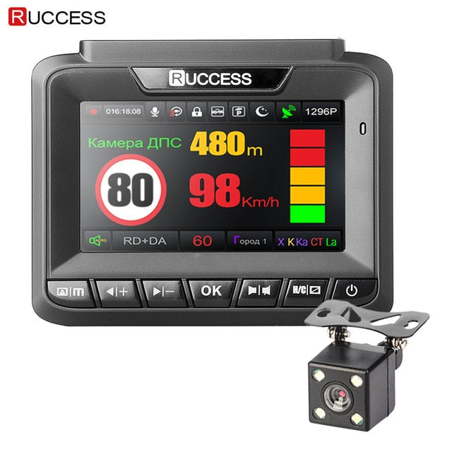 Ruccess Radar Detector GPS 3 in 1 Car DVR FHD 1296P 1080P Dual Lens Dash Cam Speed Cam Anti-Radar Video Recorder Car Camera