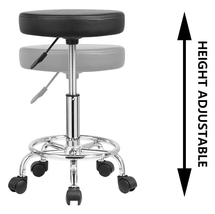 DK-98016 | Leather Round Rolling Stool with Foot Rest | Swivel Height Adjustment