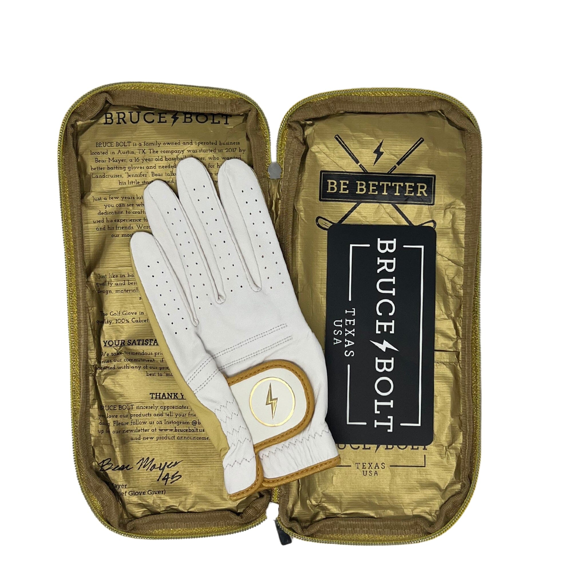 BRUCE BOLT GOLD Series Right Golf Glove - WHITE RIGHT