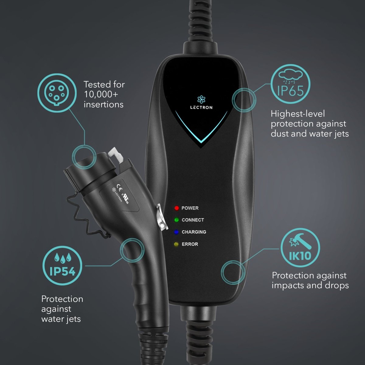 Lectron Portable Level 1 J1772 EV Charger + 48 Amp Tesla to J1772 EV Adapter Bundle | 110V | 15 Amp | NEMA 5-15