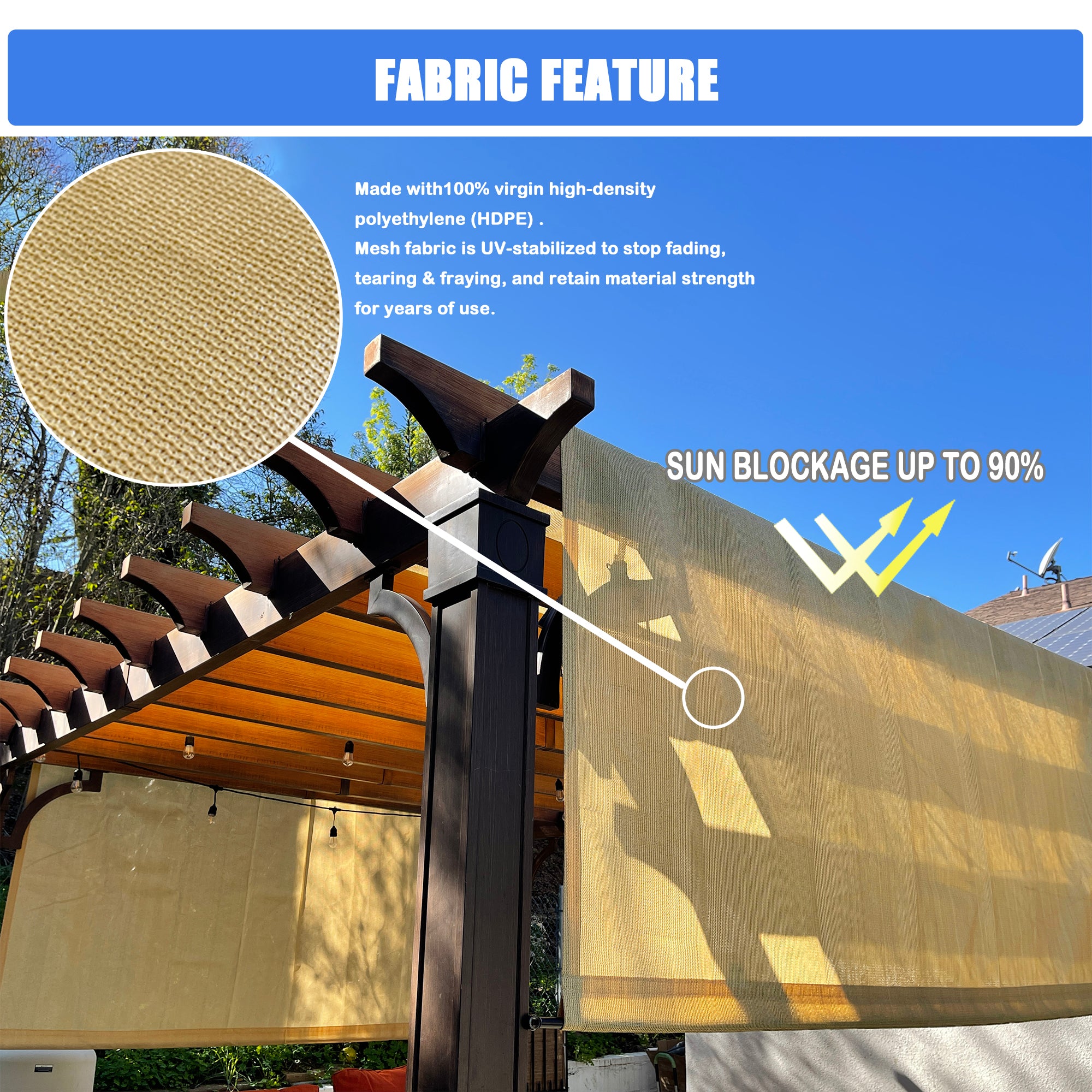 Alion Home Universal Breathable Pergola Shade Cover w/Rod Pockets (Includes Weighted Rods) - Sand