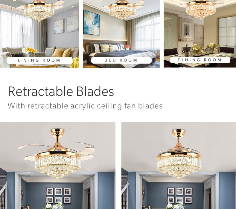 Modern Crystal Fan With Dimmable Lights And Invisible Blades 42
