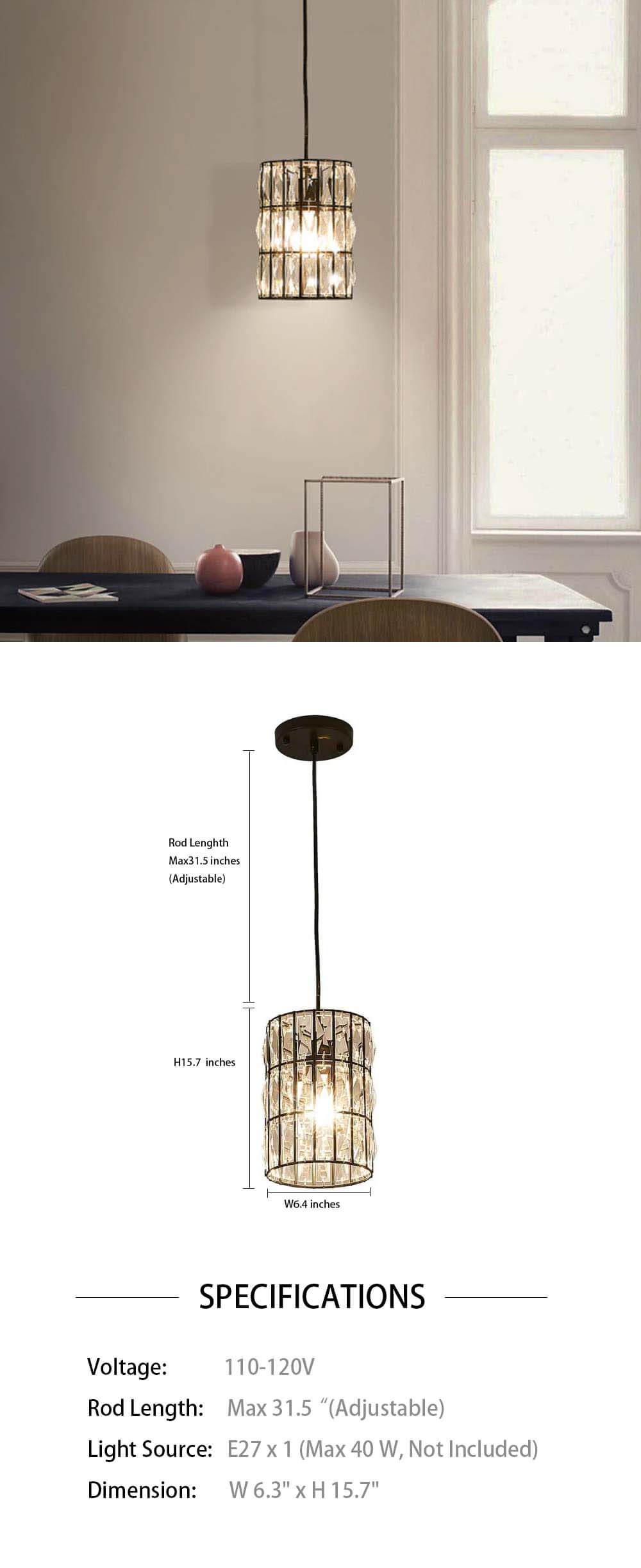 Cylinder Shaped Crystal Pendant Light