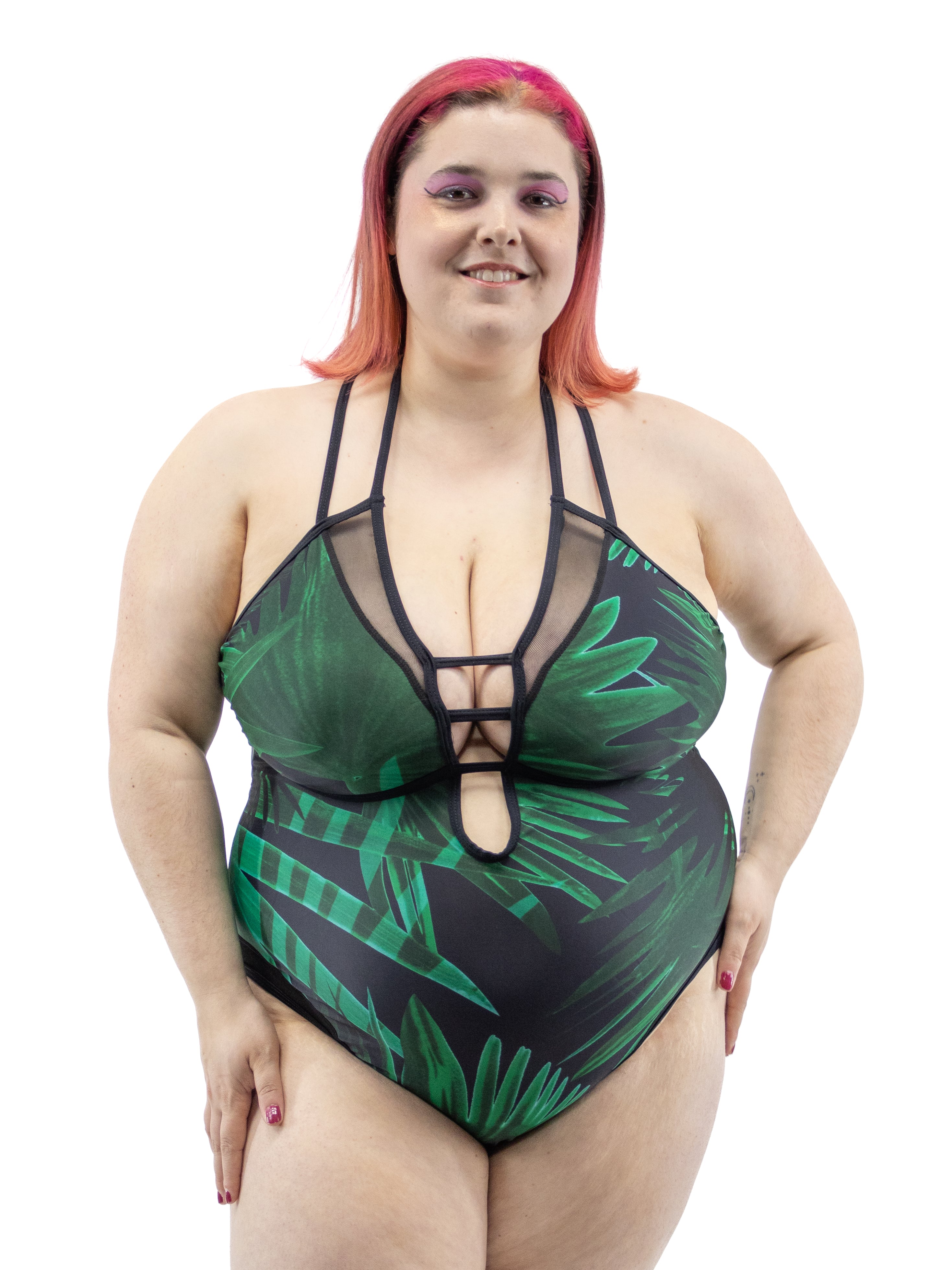 Palm Leaf V-Neck Swimsuit PLUS