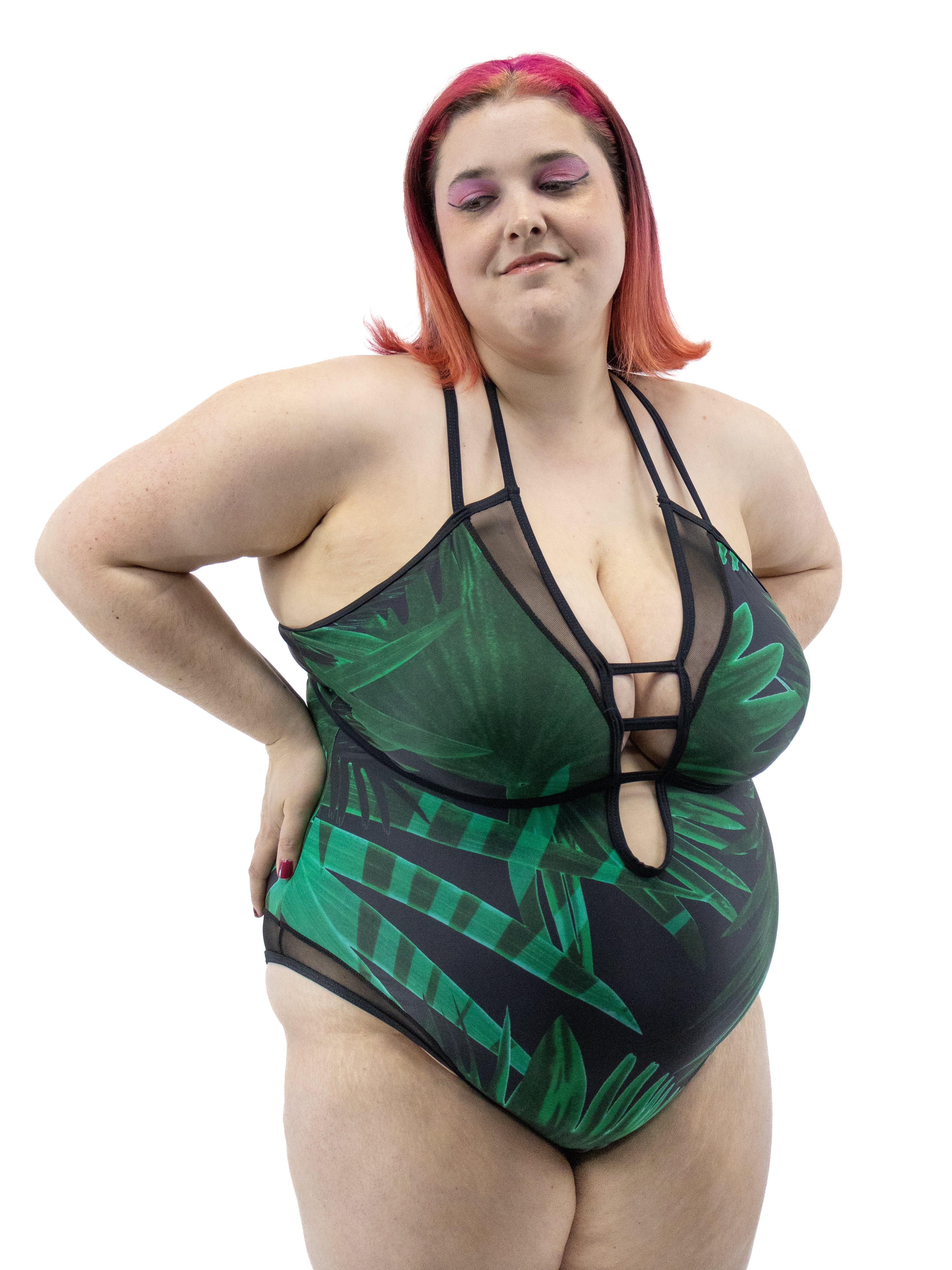 Palm Leaf V-Neck Swimsuit PLUS