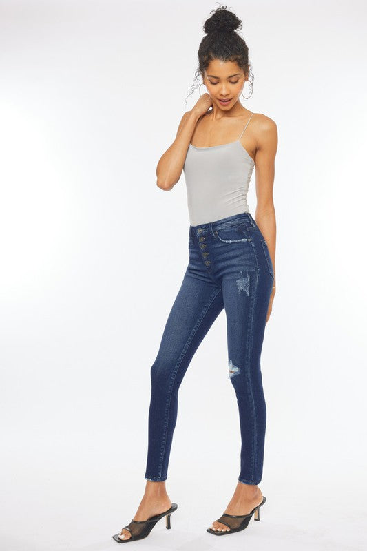 Kan Can High Rise Piecing Detail Super Skinny Jeans