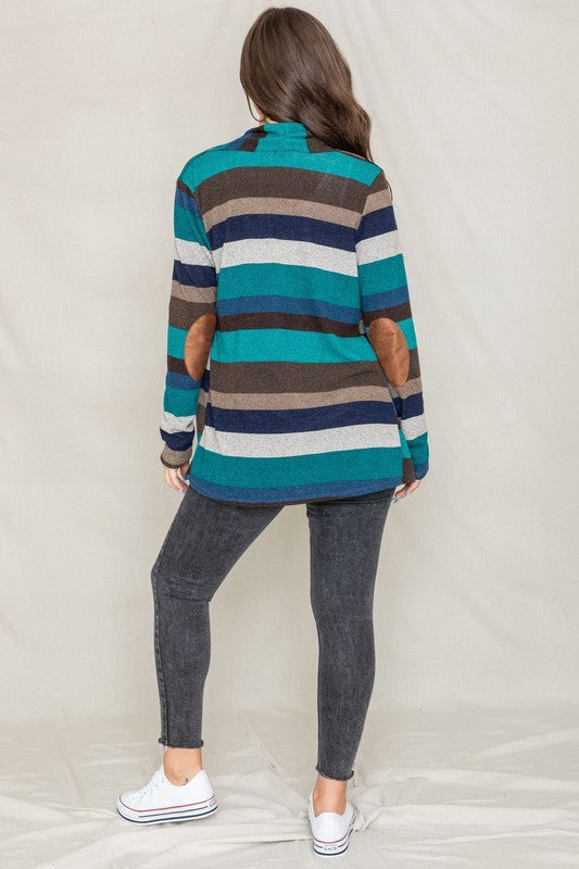 EG fashion Stripe Elbow Patch Cardigan