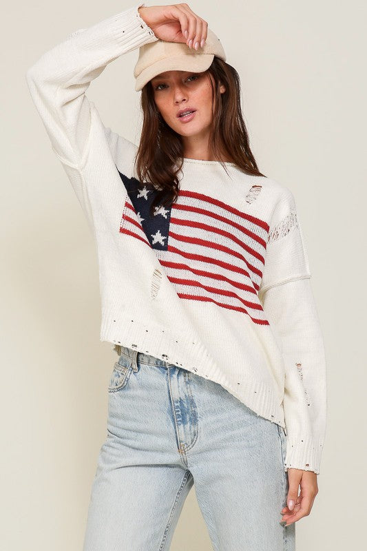 TIMING Junior Distressed USA Logo Sweater