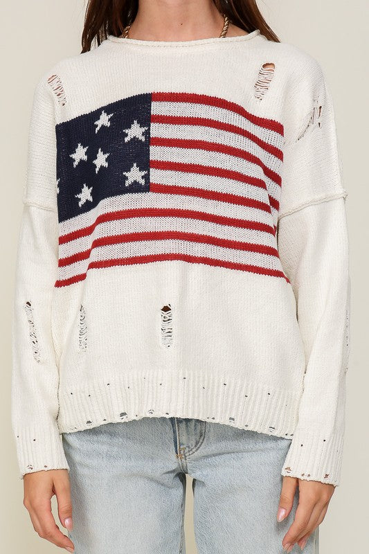 TIMING Junior Distressed USA Logo Sweater