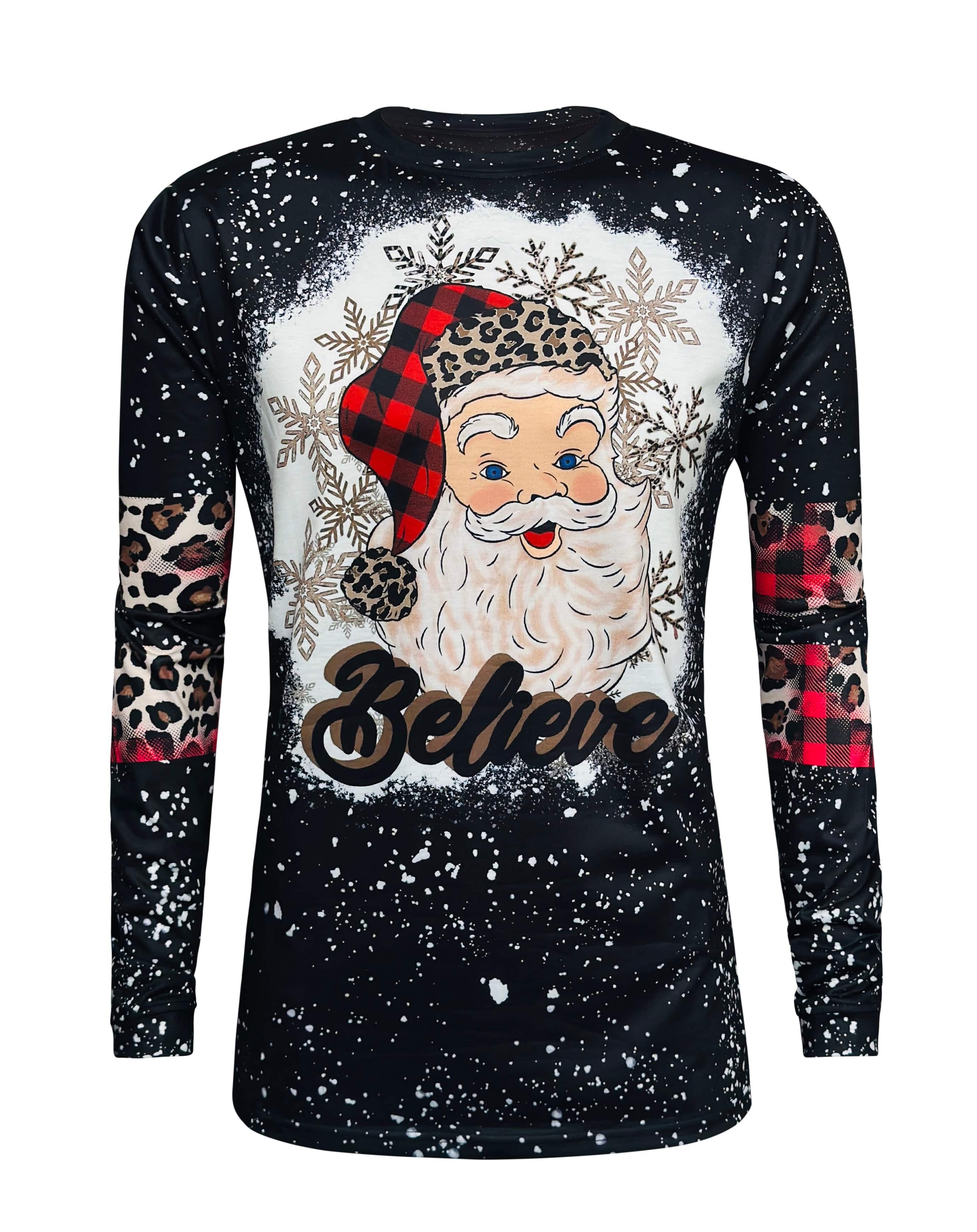 Santa Believe Black Long Sleeve Top
