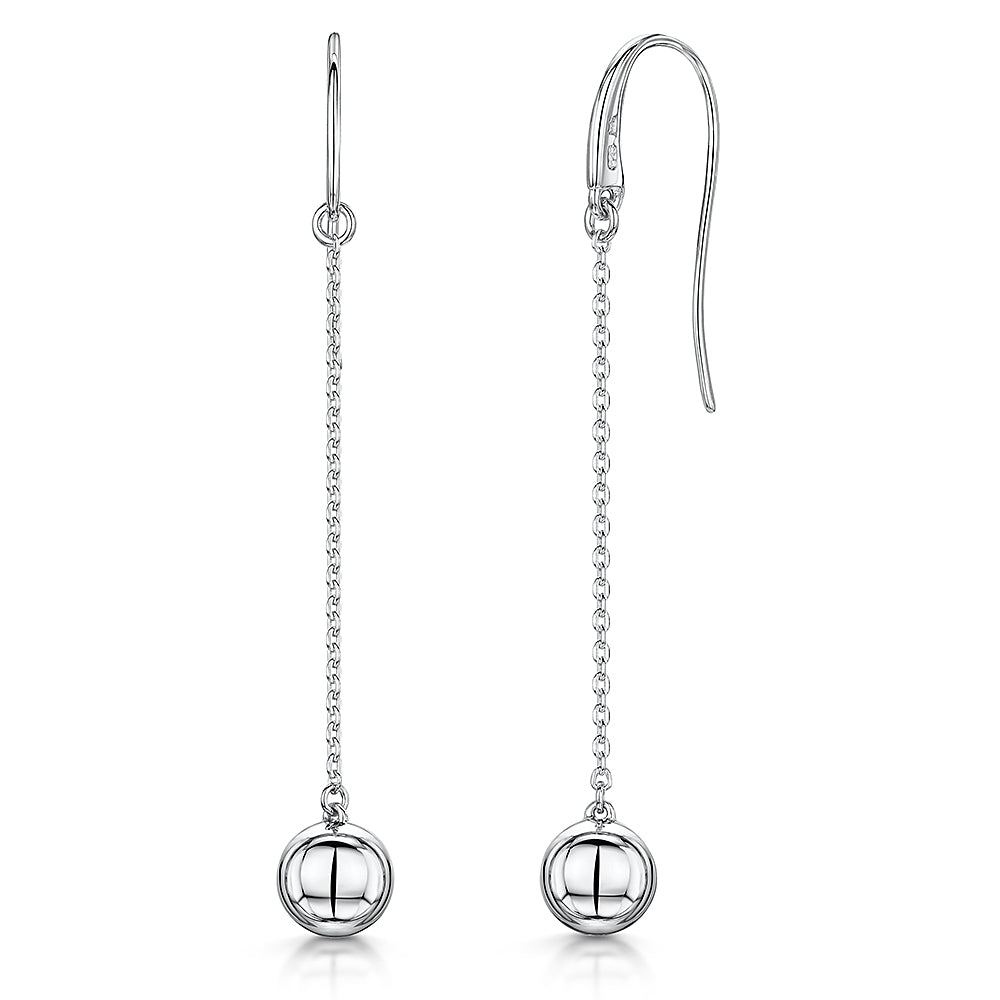 Plain Sterling Silver Small Ball & Chain Drop Earring