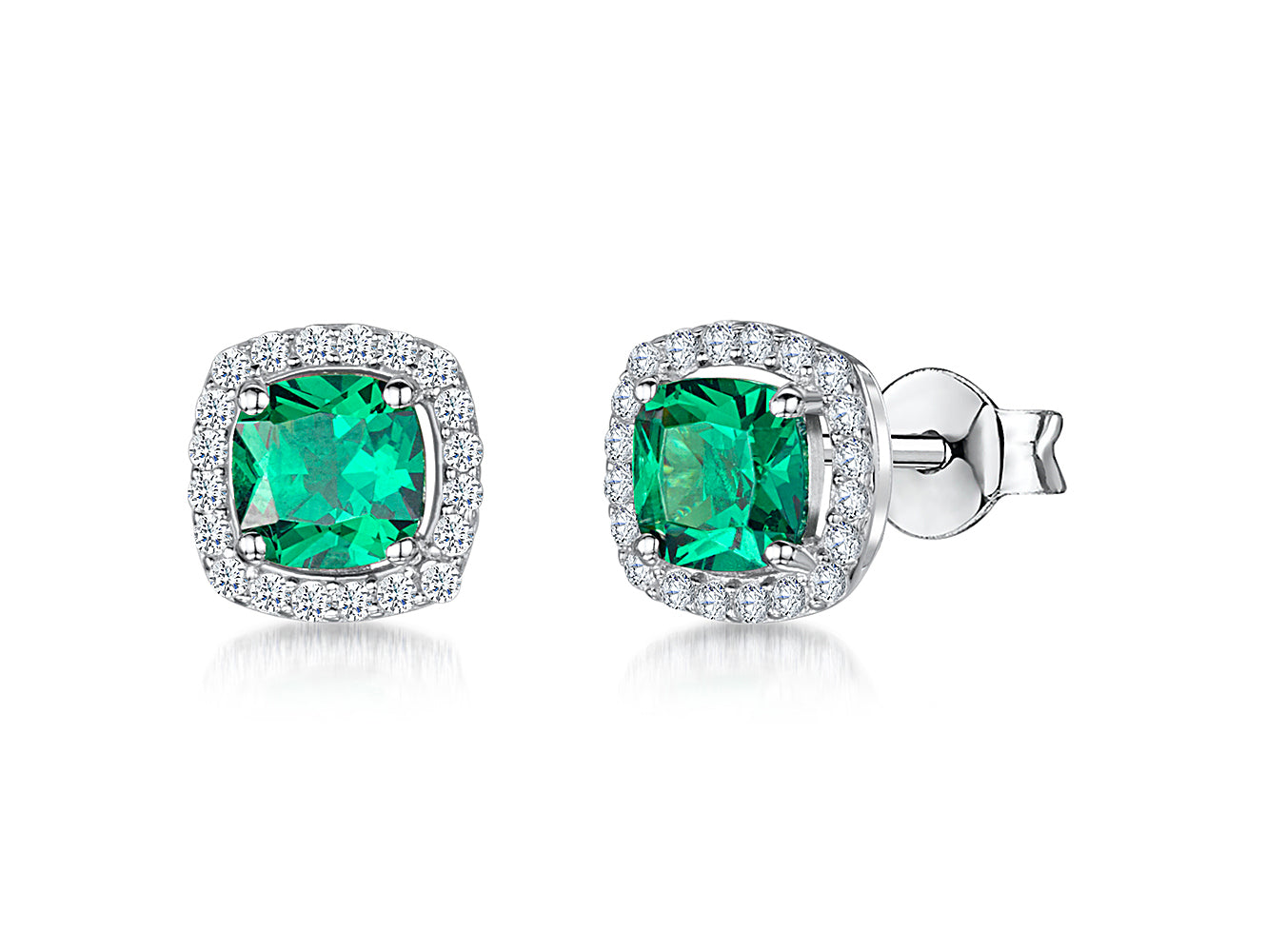 Sterling Silver Small Emerald Green Halo Earrings