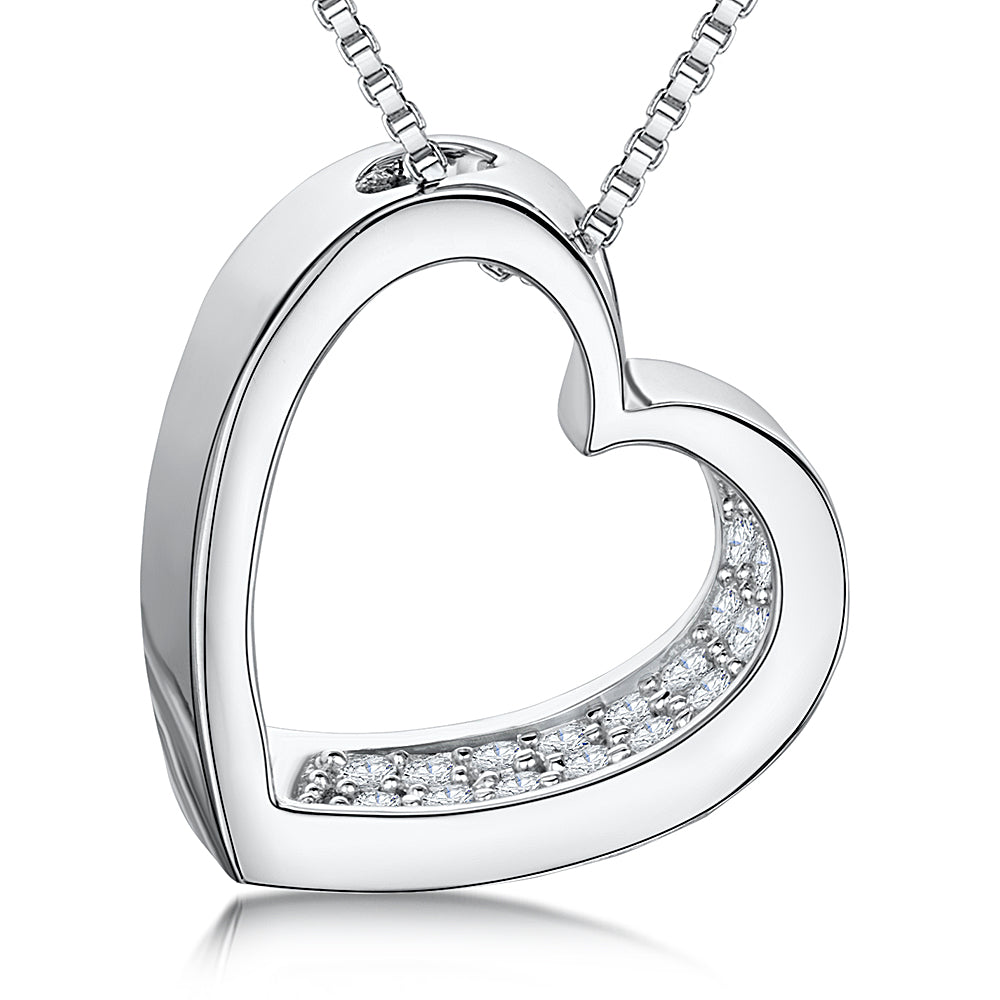 Sterling Silver Open Heart Pendant With Cubic Zirconia Set Inner Edge