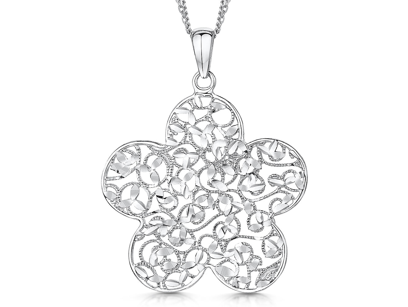 Sterling Silver Clover Mesh Detail Pendant