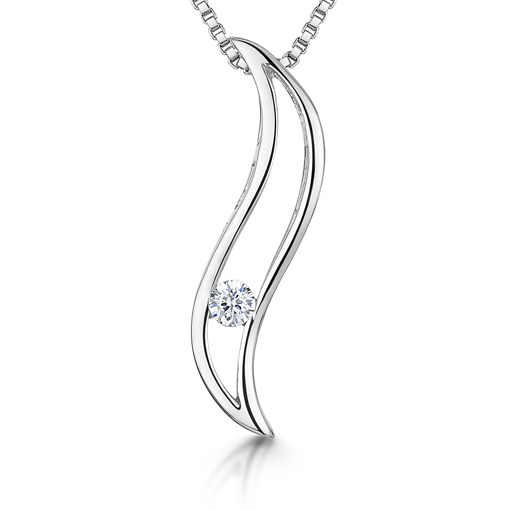 Sterling Silver Open Curve Tension Set Cubic Zirconia Pendant