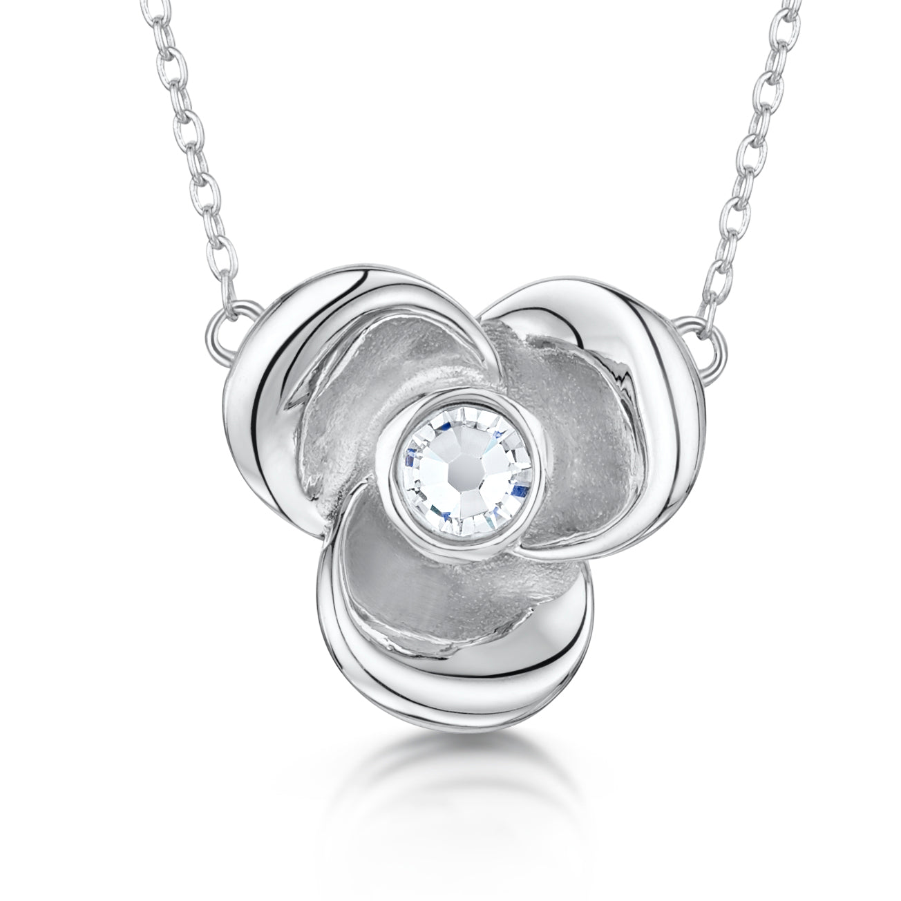 Sterling Silver Satin Finished Flower Necklace