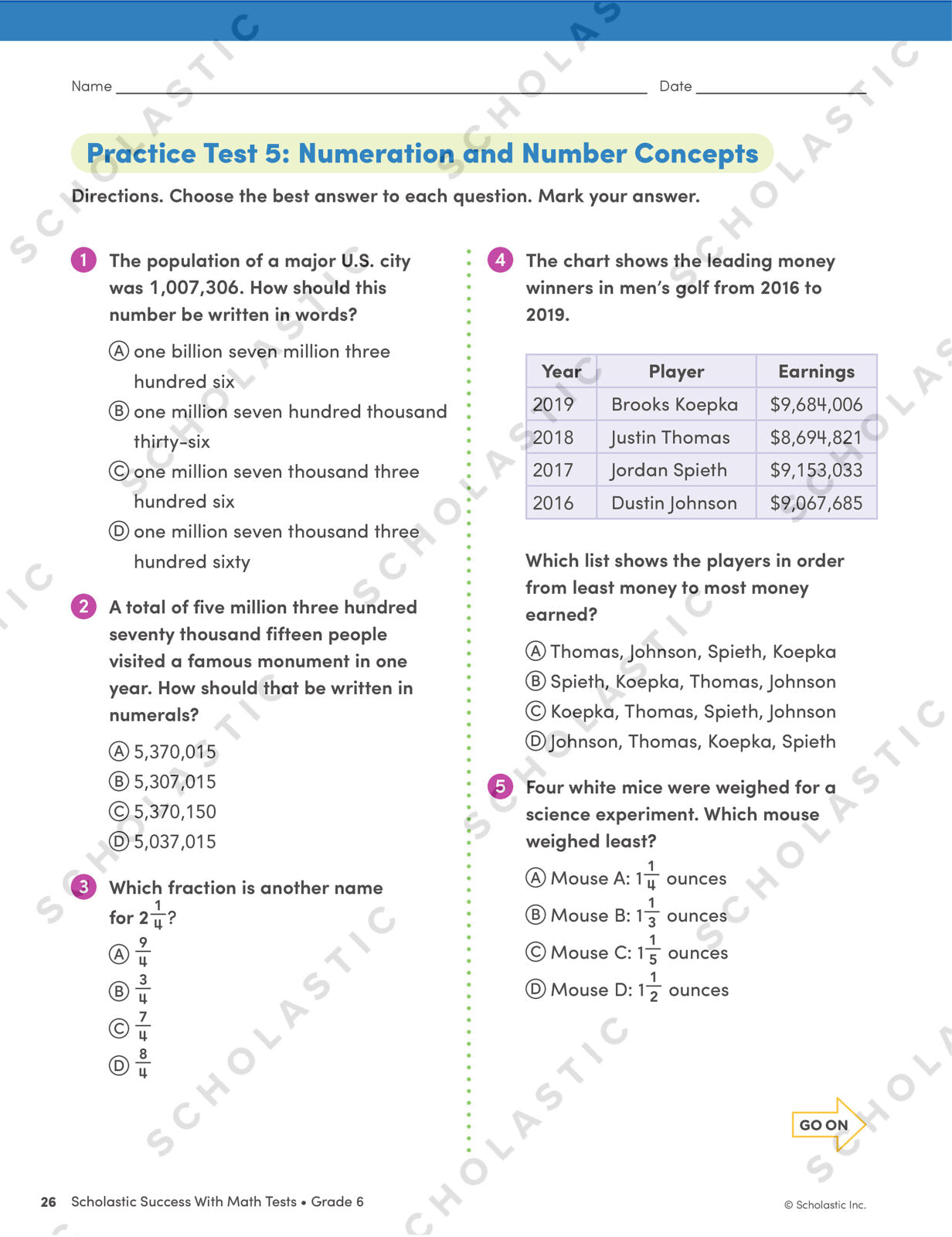 Scholastic Success Math Tests Grade 6