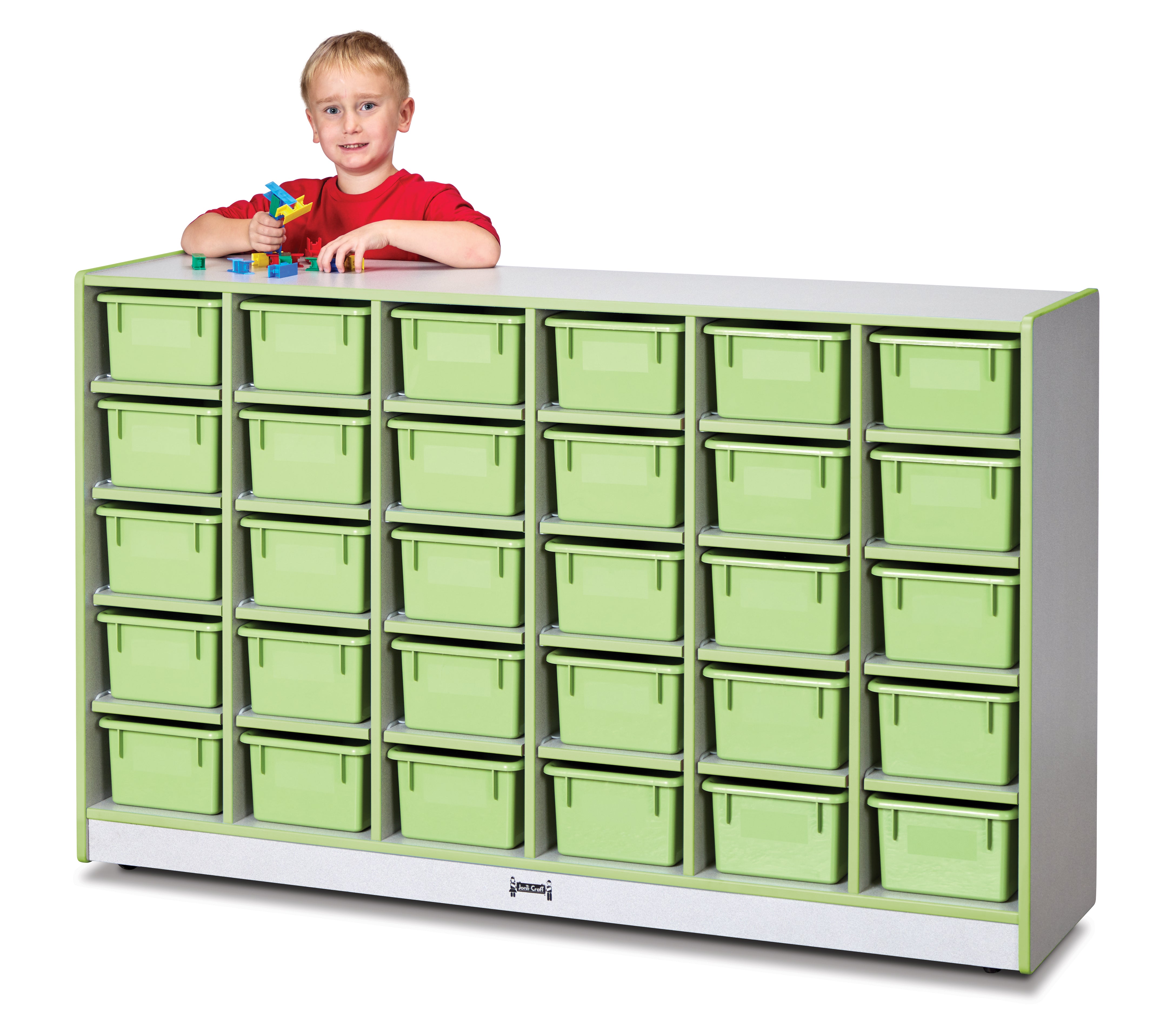 Rainbow Accents? 30 Cubbie-Tray Mobile Storage - with Trays - Key Lime Green