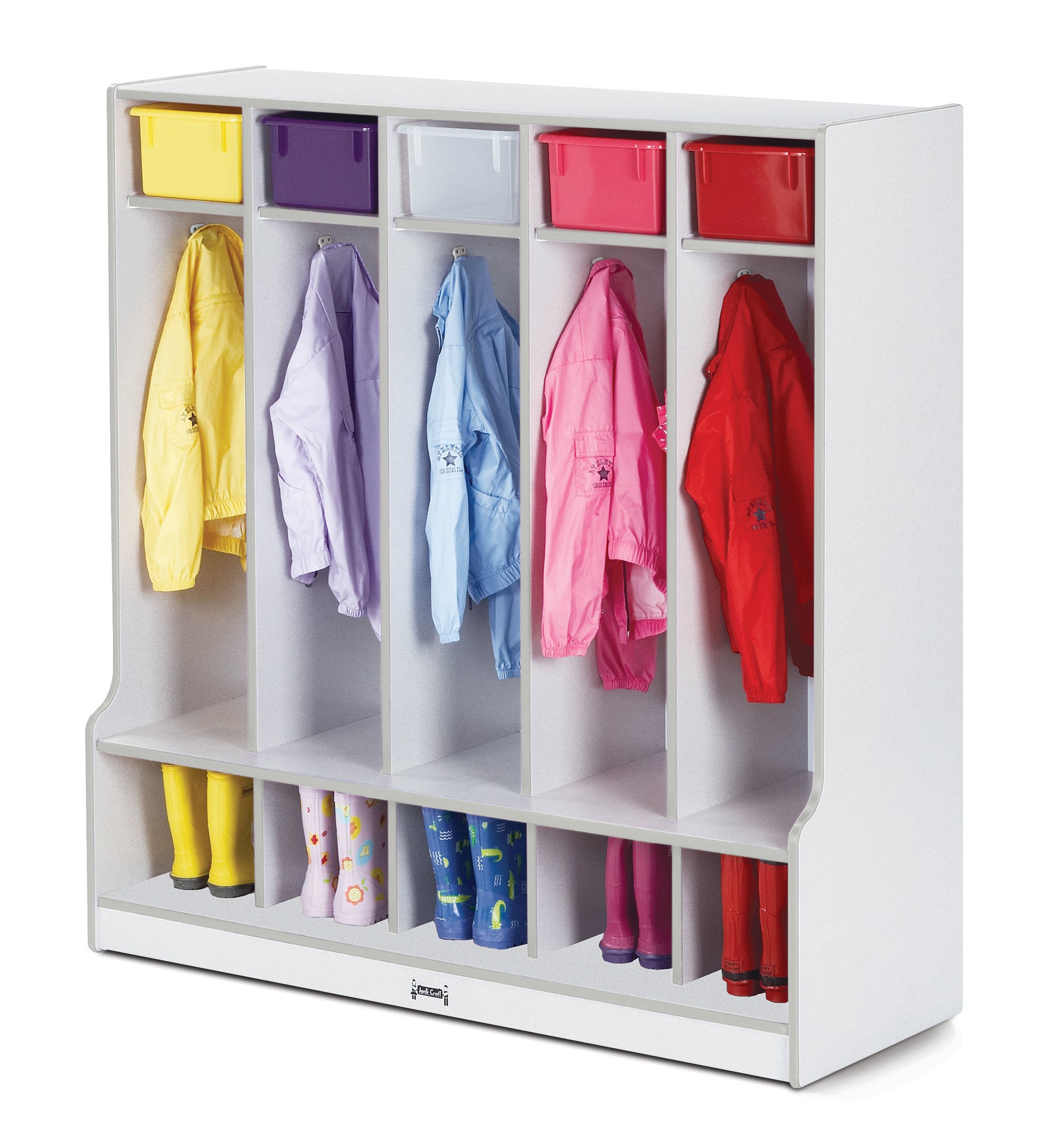 Rainbow Accents? 5 Section Coat Locker with Step  - Gray