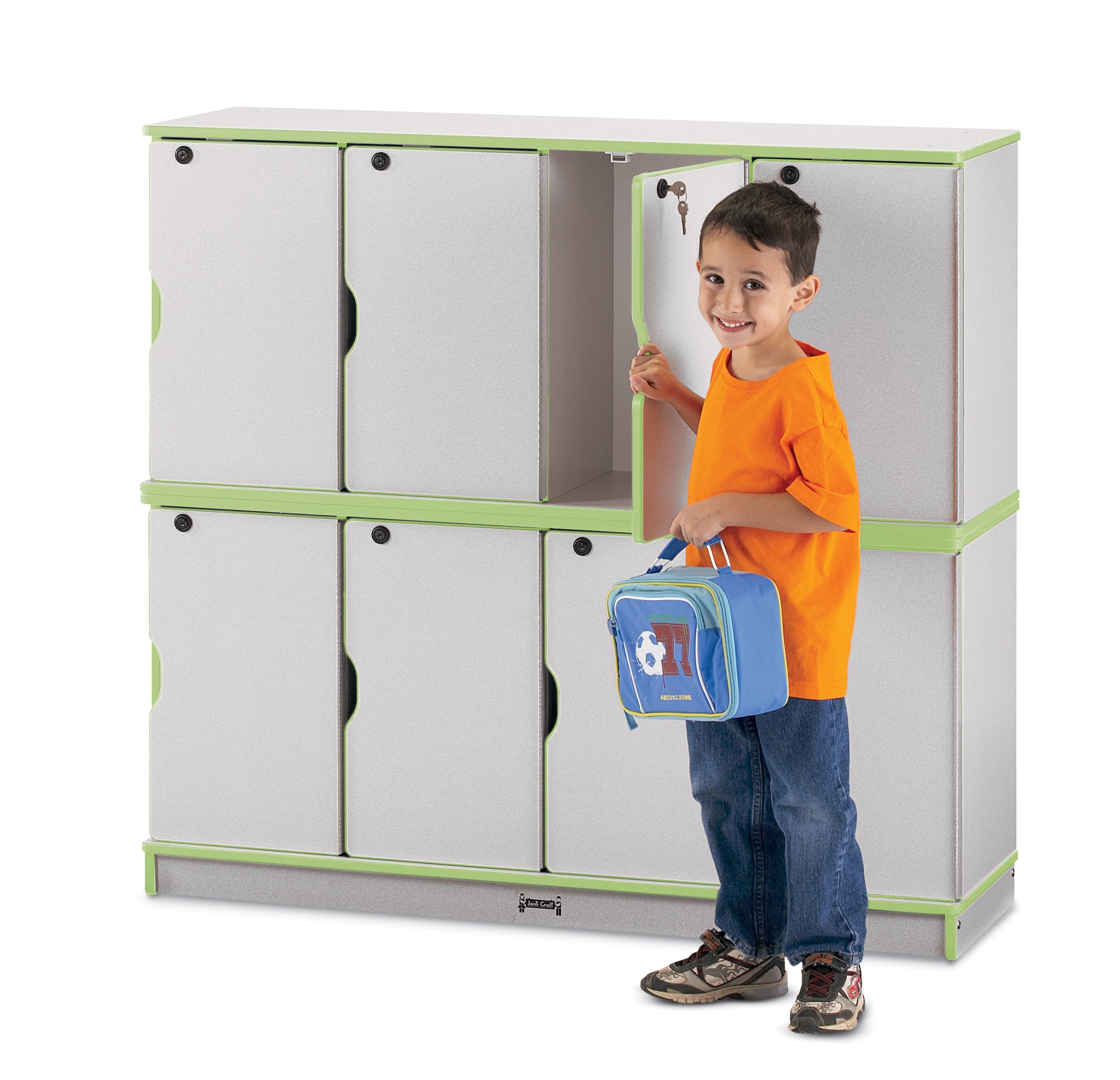 Rainbow Accents? Stacking Lockable Lockers -  Double Stack - Key Lime Green