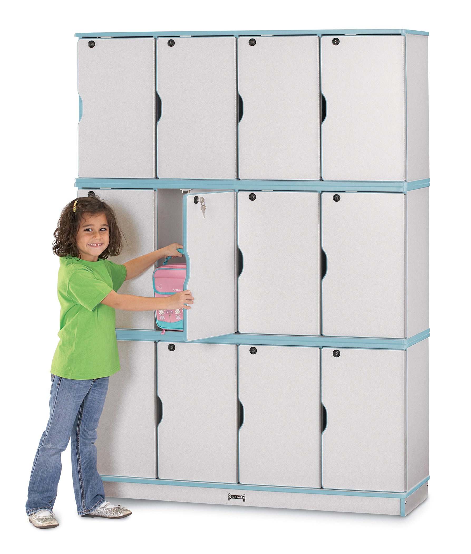 Rainbow Accents? Stacking Lockable Lockers -  Triple Stack - Coastal Blue